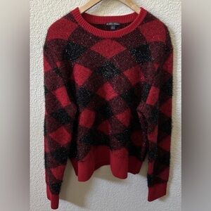 Brooks Brothers Women’s Large Merino Wool Tinsel Red & Black Check Sweater